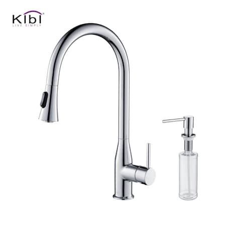 Kibi Napa Single Handle Pull Down Kitchen Sink Faucet with Soap Dispenser C-KKF2005CH-KSD100CH